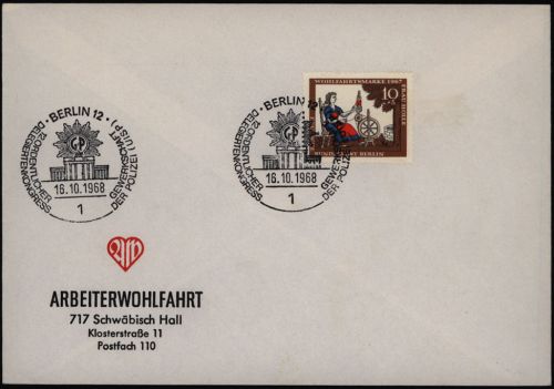 Berlin Brief Arbeiterwohlfahrt Polizei Motiv Brandenburger Tor 1968