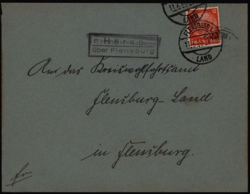 Deutsches Reich Brief mit Landpoststempel Hörup über Flensburg Schleswig