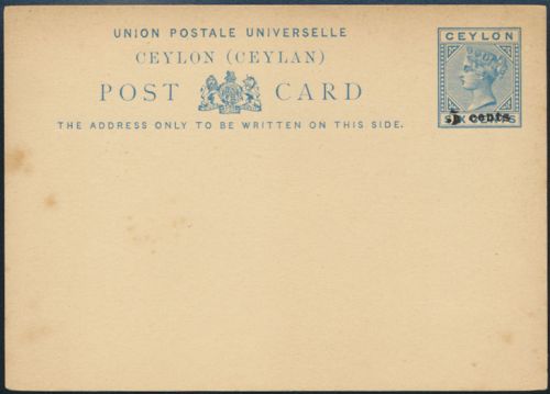 Sri Lanka Ceylon Ganzsache Queen Victoria P 9 Aufdruck 5 a. 6 cent