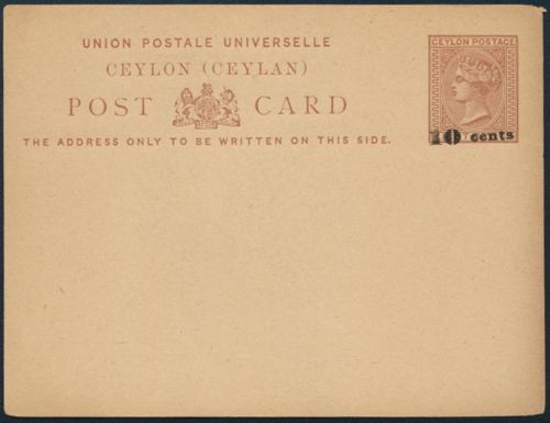 Sri Lanka Ceylon Ganzsache Queen Victoria P 13 Aufdruck 10 a. 8 cent