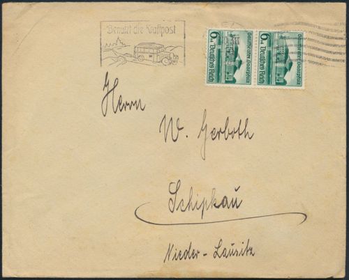 Dt. Reich Brief 673 MEF senkr. Paar Werbe-St. Benutzt die Kraftpost n. Schipkau