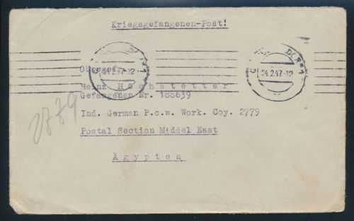 Kriegsgefangenen KGF Post 2 Briefe ab Düsseldorf nach Egypten einmal kpl. mit