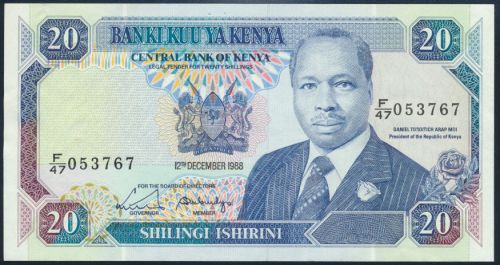 Geldscheine Banknote Kenya Kenia 20 Shillings P-25a vorzüglich XF 12.12.1988