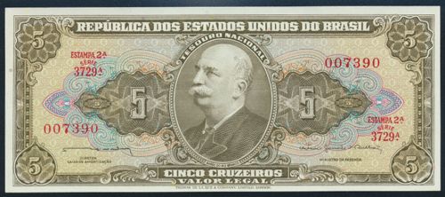 Brasilien Banknote Geldschein P176c 5 Cruzeiros 1963
