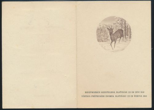Böhmen & Mähren Briefmarken-Ausstellung Slatinian 3 Klappkarten Tiere Reh Wild