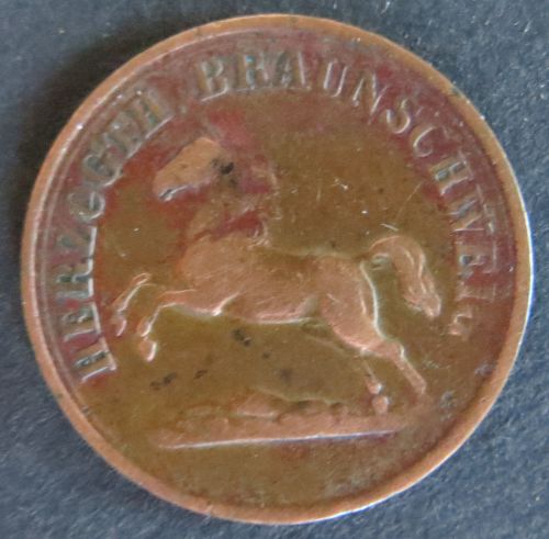 Münze Braunschweig 90 - 2 Pfennig Scheidemünze 1859 Sachsenroß Kupfer ss