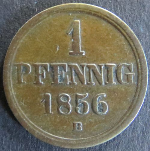 Münze Braunschweig 94 - 1 Pfennig 1856 Sachsenross Kupfer vz