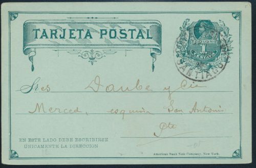 Chile Ganzsache Postkarte P 6 1c grün rs m. privatem Zudruck Europäischer Garten