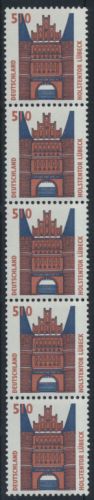 Bund Rollenmarken 5er Streifen 510 Pf Sehenswürdigkeiten 1938 A R postfrisch