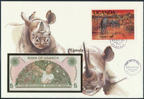 Geldschein Banknote Banknotenbrief Uganda 5 Shilling P10 exotisch tolles Motiv