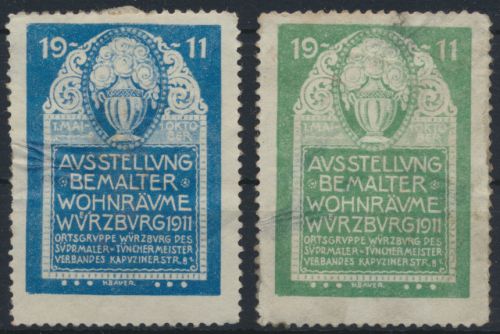 Vignette Reklame Jugendstil Künstler H. Bauer Ausstellung Wohnräume Würzburg