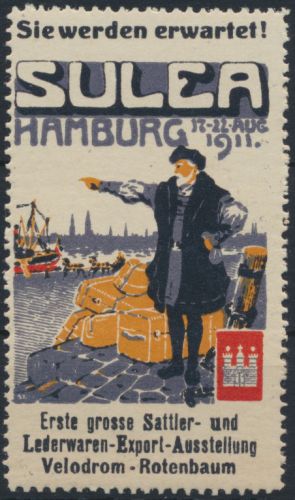 Vignette Reklame Jugendst Künstler Ausstellung Sulea Sattler Lederwaren Hamburg