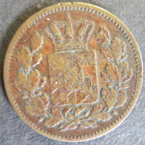 Münze Bayern 1862 - 2 Pfenning Scheidemünze Gekrönter Schild ss
