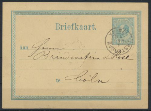 Niederlande Ganzsache P 4 II von Amsterdam nach Köln 4.5.1876