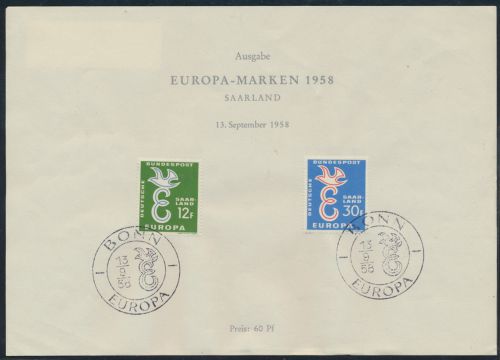 CEPT Amtliches Sonderblatt Bundespost Saarland 1958 Kat.-Wert 40,00