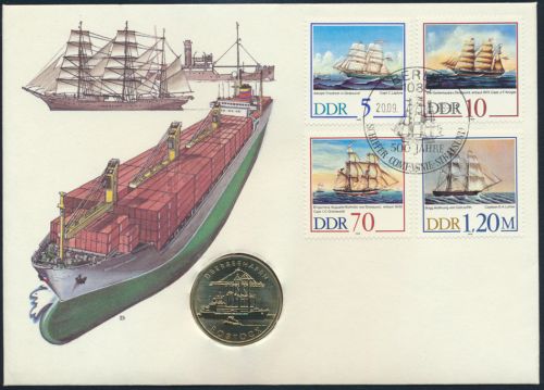 DDR Numisbrief Überseehafen Rostock 500 Jahre Schiffer Companie Stralsund 1988