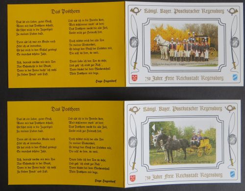 2 Gedenkkarten Königlich Bayerische Postkutscher Regensburg SST 1995