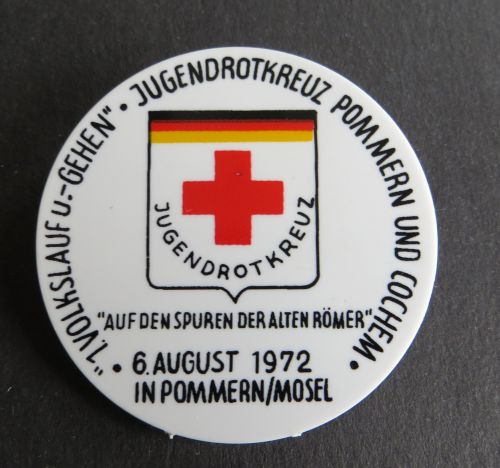 Button 1. Volkslauf und - Gehen Jugendrotkreuz Pommern und Cochem 1972