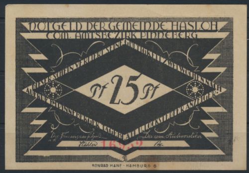 Notgeldschein Stadt Hasloh 25Pf 1920 Grabowski 584.2 großer Schein
