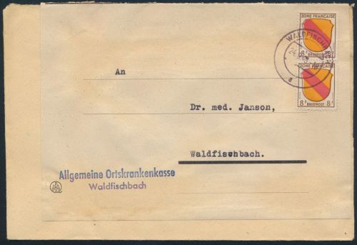 Franz. Zone Allg. Ausgabe Brief doppelt verwendet MEF 4 Waldfischbach 24.9.1947
