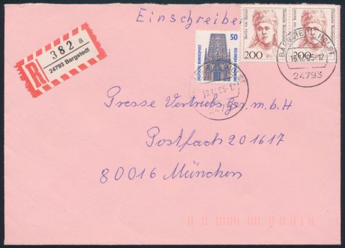 Bund Brief Einschreiben MIF 1340 + 1498 Frauen im Paar Bargstedt nach München
