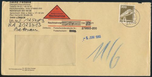 Bund Brief per Nachnahme 1138 Industrie & Technik Lübeck K2 6.6.1983