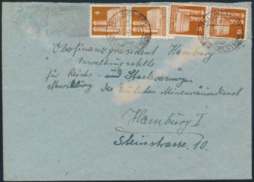 Bizone Brief MEF 74 2 senkr. Paare Landpoststempel Tellingstedt über Heide