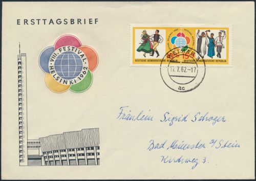 DDR Zusammendruck 905-906 FDC Weimar nach Bad Münster Stein Sport Helsinki