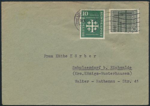 Bund Brief MIF 235+248 Lübeck nach Schulzendorf 19.12.1956