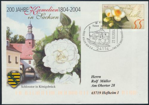 Bund Ganzsache Kamelien SSTPostlore Hallig Land Kiel Hofheim Tag der Briefmarke