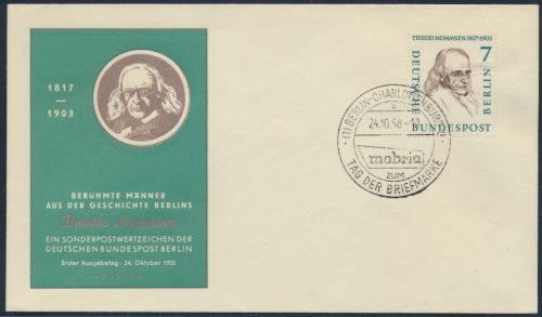 Philatelie Berlin Brief 163 SST Mobria Tag der Briefmarke Ausstellung Mommsen