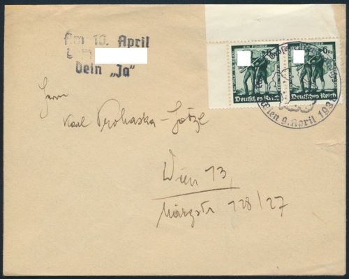 Ostmark Dt. Reich Brief 662 Bogenecke Eckrand Österreich Wien SST Tag des