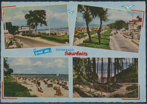 Ansichtskarte Foto Strandpromenade Ostseebad Scharbeutz nach Frankfurt 1961