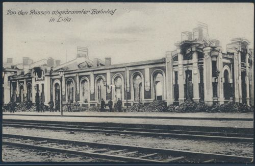 Ansichtskarte Foto Belarus Weißrussland Von den Russen abgebrannter Bahnhof in