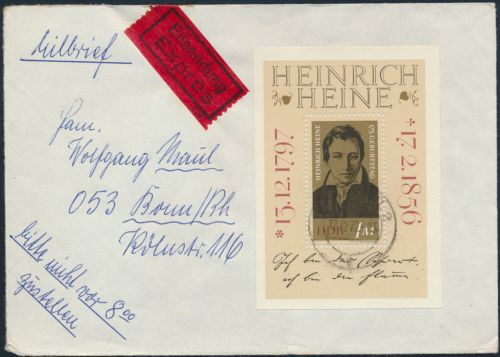 DDR Brief Eilbrief Block 37 Radebeul nach Bonn 12.12.1972