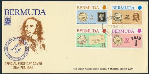 Bermuda Ersttagsbrief MIF 378-381 Hamilton Sir Rowland Hill Penny Post 25.2.1980