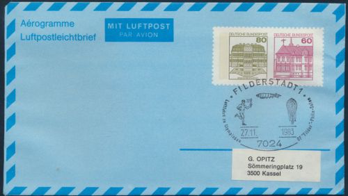 Bund Privatganzsache Flugpost 80 n.60 Burgen SST Filderstadt Flugpost Olympia