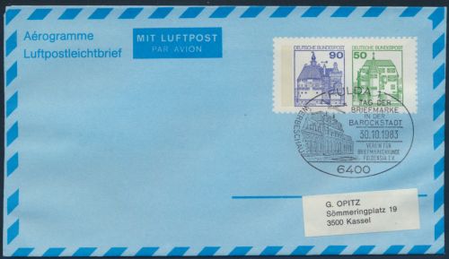 Bund Privatganzsache Luftpost SST Fulda Tag der Briefmarke in der Barockstadt