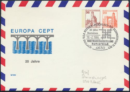 Bund Privatganzsache SST Bochum 25 Jahre CEPT Briefmarkenausstellung NUMISPHILA