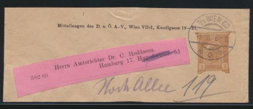 Österreich Privatganzsache Streifband Wien nach Hamburg 3 H. Franz Joseph Wien60