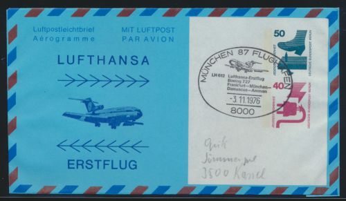 Lufthansa Flugpost airmail Berlin Privatganzsache SST München Erstflug Damascus