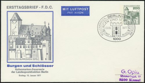 Berlin Privatganzsache FDC Erstausg. Berlin Burgen Schlösser 200 Pfg. 1977