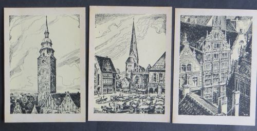 Bremen drei verschiedene alte Ansichtskarten Marktplatz Kirche Patrizierhaus