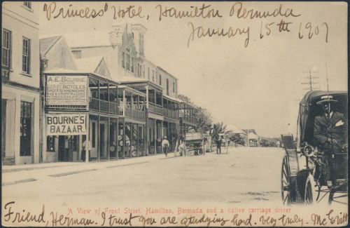 Bermuda Ansichtskarte 22 Hamilton nach New York City Front Street Kutsche
