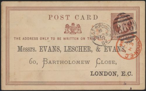 Großbritannien Ganzsache 1/2p Queen Victoria privater Zudruck Evans, Lescher &