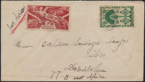 Madagaskar Französische Post Flugpost MIF 361+410 nach Daressalam