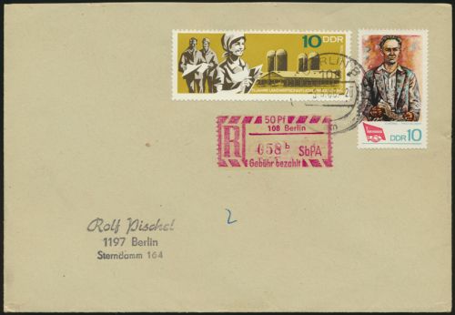 DDR R-Brief MIF 1332+1363 Berlin mit Sonder - R Zettel Gebühr bezahlt 50 Pfg.
