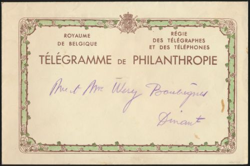 Belgien Brief Telegram mit schönem Zierrand Telegramme de Philanthropie