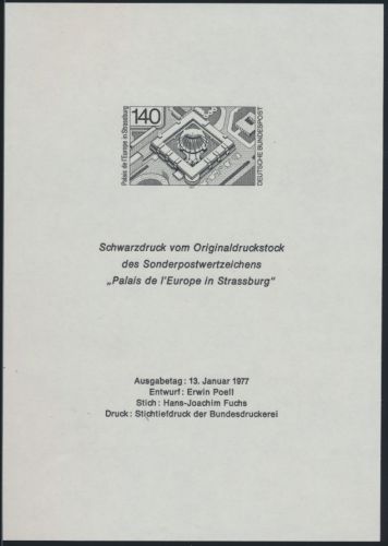 Bund Schwarzdruck 921 Palais de l'Europe in Strassburg 1977 Entwurf Erwin Poell