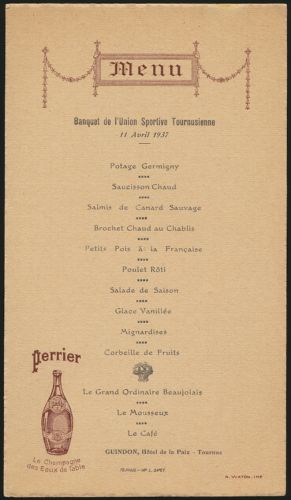 Frankreich Tounus Hotel d la Paix Original Menukarte Reklame Perrier Champagner